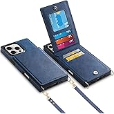 Vofolen for iPhone 16 Pro Max Case with Card Holder Crossbody Lanyard Strap Leather Wallet Case with Magnetic Clasp Kickstand Heavy Duty Protective Flip Cover for iPhone 16 Pro Max for Women, Navy