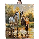 Lugiu Horse Blanket, Lightweight Comfy Sunset River and Tree Botanical Throw for Couch Sofa Bedroom, Soft Cozy Travel Flannel Rustic Peaceful Blankets Gifts for Women Girls Kids, Home Decor 60×50in