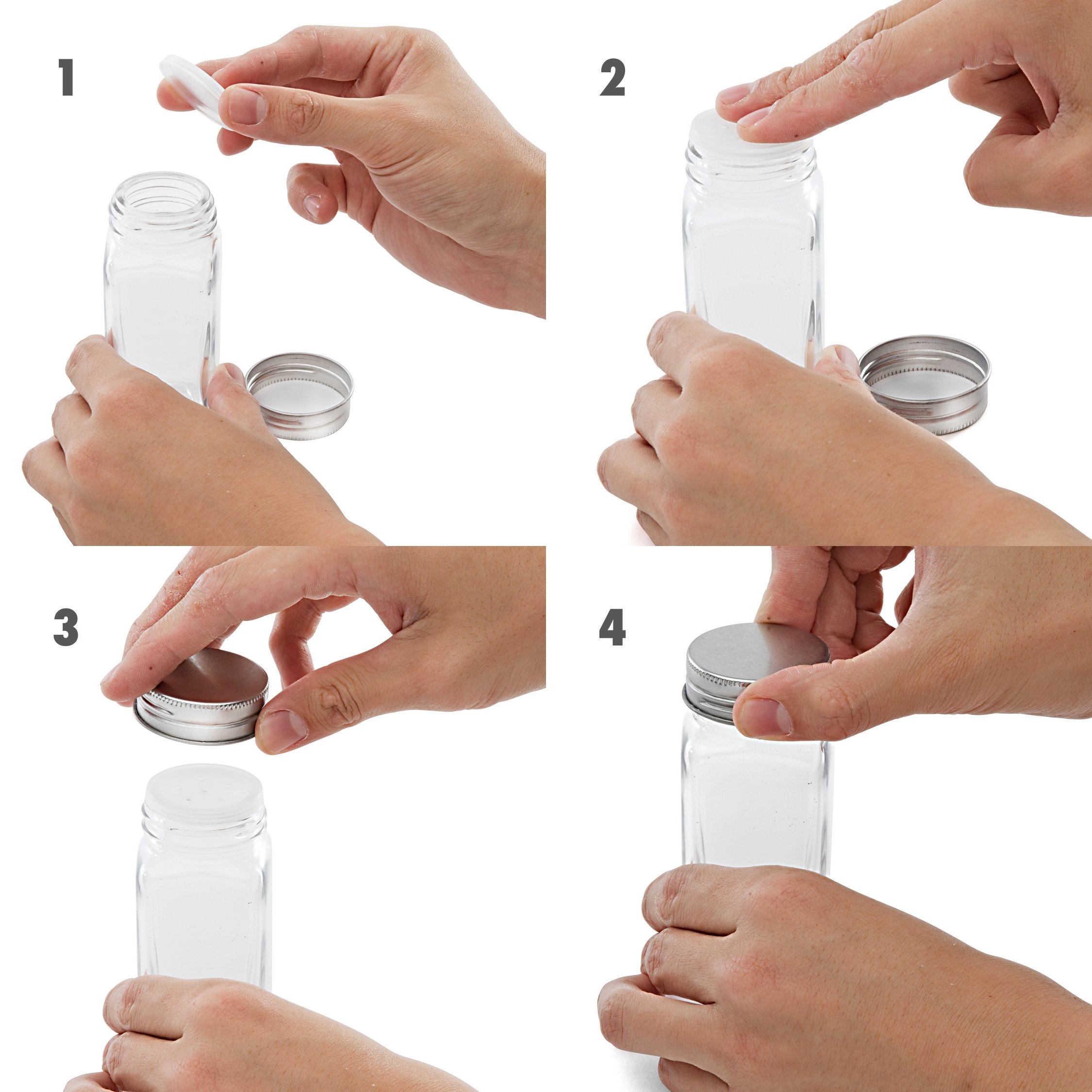 Set of 14 Square Glass Spice Jars with Shaker Tops and Funnel