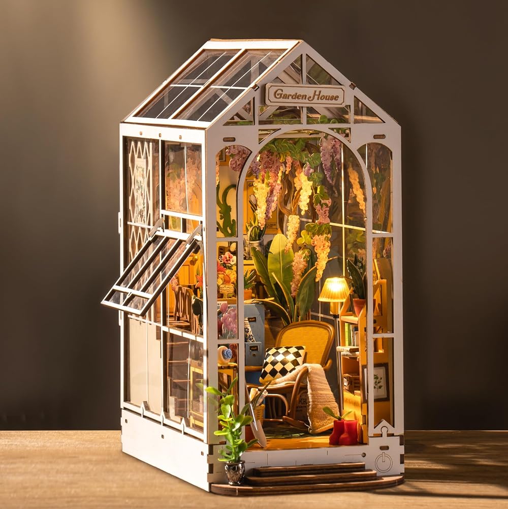 ROBOTIME Gardenhouse Book Nook Kit with LED Lights 3D Wooden Puzzle