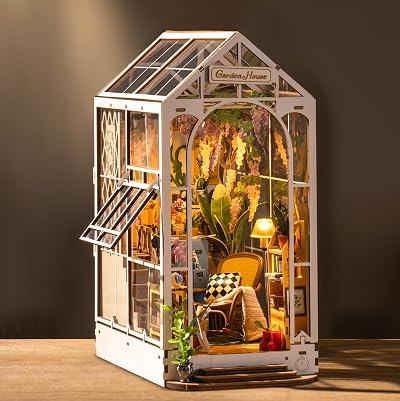 ROBOTIME Gardenhouse Book Nook Kit with LED Lights 3D Wooden Puzzle