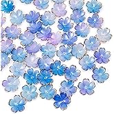 Niziky 100PCS Acrylic Cherry Blossom Flower Beads, 18MM Blue Pink Gradient Spacer Bead for Jewelry Making, Acrylic Floral Loose Beads for Bracelet Making, Flower Charms Beads for Crafts