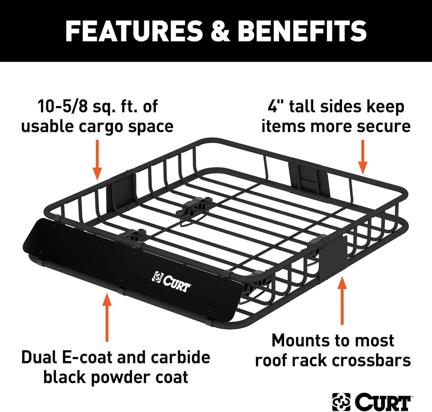 CURT 18115 Universal 42 x 37-Inch Black Steel Roof Rack Rooftop Cargo Carrier: Automotive