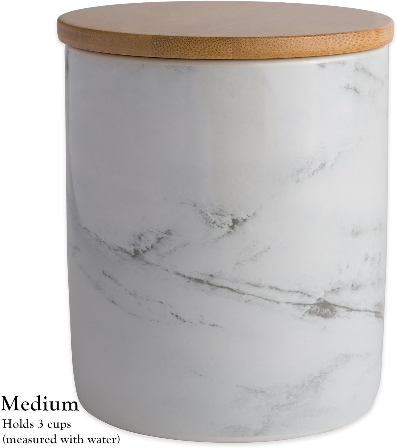 DII CAMZ38970 3-Piece Modern Ceramic Kitchen Canister with Airtight Bamboo Lid for Food Storage, (Assorted Sizes: 4.5x4.5x5.5, 4x4x4.5”, 3x3x4”), White Marble: Home & Kitchen