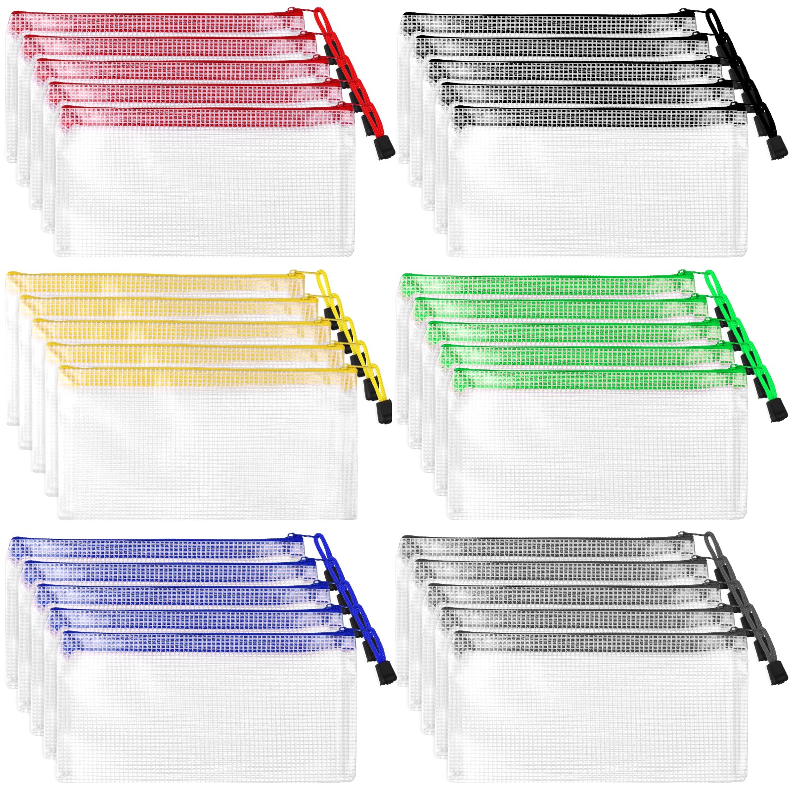 30 Pcs B6 Zipper Mesh Pouch Waterproof Zipper Folder File Zipper Bags Plastic Document Files Organizer Clear Pencil Cases Pen Storage Pouches for School Office Supplies (23 x11.5cm)