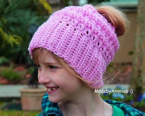 Amazon Com Crochet Katniss Style Messy Ponytail Bun Beanie Knit