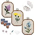 Maydear 3 Sets Embroidery kit for Beginners Adults,Embroidery Kit Punch Needle Kit Cross Stitch Kits with Embroidery Hoop and Instructions,Hand Embroidery Starter Kit (A Cross Stitch Set)
