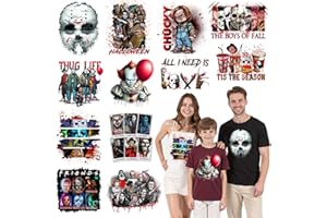 NANZHOO 12 Sheets Halloween DTF Transfers Ready to Press Iron on Transfers for T-Shirts,Horror Movie Iron on Patches for Halloween Shirt Halloween Clothes DIY Craft,Heat Transfer Vinyl Stickers Iron on Decals