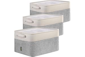 BALEINE 3 Pack Fabric Storage Bins for Shelves, Linen Storage Baskets for Organizing, Decorative Closet Bins for Clothes, Home (Grey, 15"x11"x9.5")