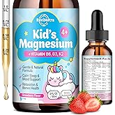 Kids Magnesium Glycinate Liquid Drops with Omega-3, Ashwagandha, Vitamin B6, D3, K2, Calcium & Chamomile - Magnesium Drops for Kids Sleep, Calm, Focus, Brain & Mood - Strawberry Flavor