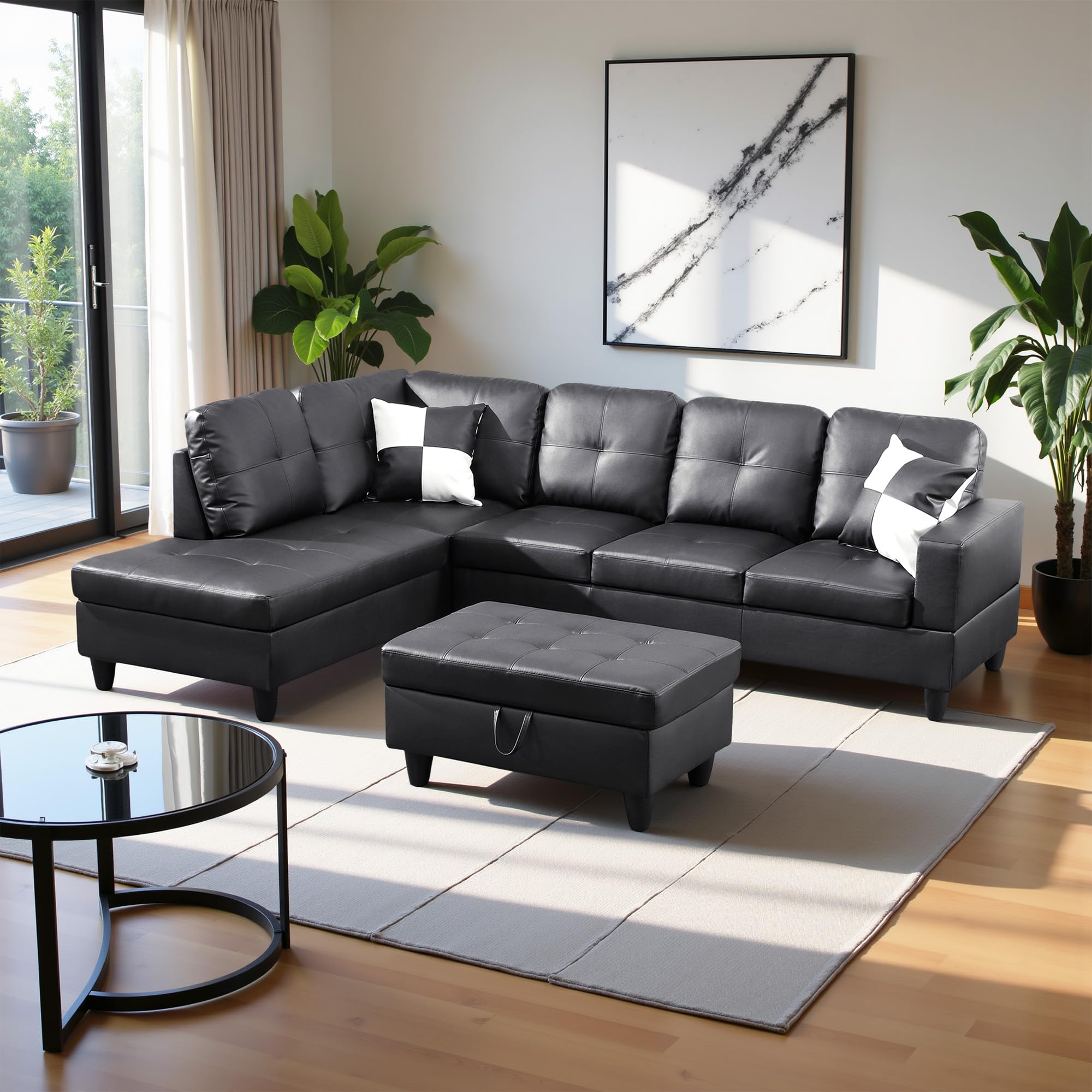 Photo 1 of **ONE BOX OF 2** Lyngins 103.5" Oversized Sectional Couch, L Shaped Couch with Storage Ottoman, Modern Modular Sofa with Deep Seat, Sectional Couches for Living Room and Office, Jet Black (Faux Leather)