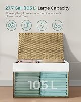 SONGMICS 105L Laundry Basket with Lid Rattan Storage Foldable Removable Liner view 6