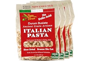 Papa Vince whole wheat pasta - Non Enriched, No Bleached made from ancient grains grown in Sicily, Italy. No funny taste. Al dente texture even if reheated. Minimal Processing. Small Batch Production