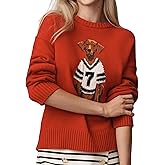 Burtell Dog Print Pullover Sweaters for Women Slouchy Crew Neck Long Sleeve Knit Tops Animal Graphic Fall Winter Sweater 2025