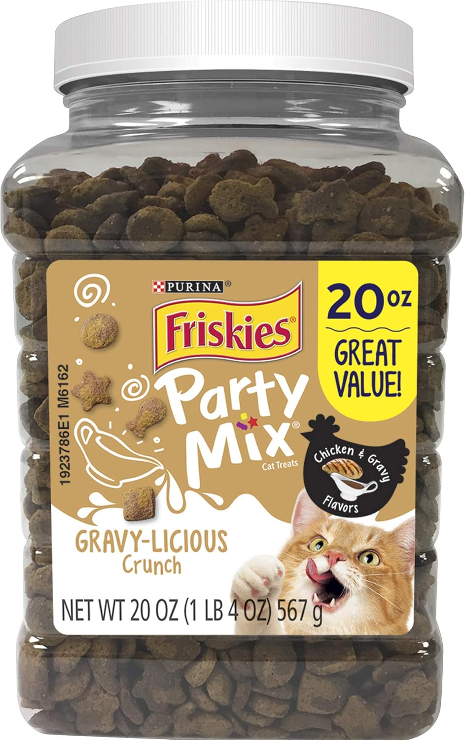 Purina Friskies Made in USA Facilities Cat Treats, Party Mix Crunch Gravylicious Chicken & Gravy Flavors - 20 oz. Canister : Pet Supplies