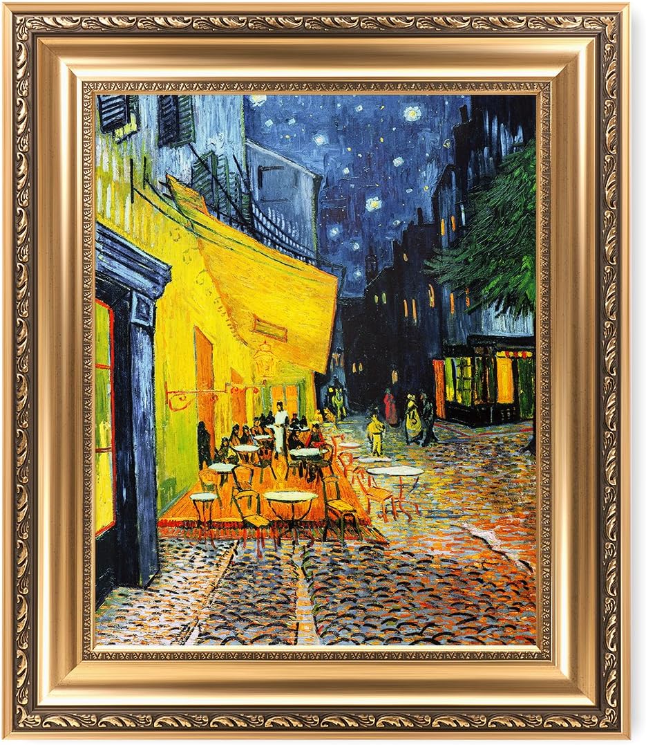 DECORARTS - Cafe Terrace At Night, Vincent Van Gogh Art Reproduction. Giclee Prints Match with Golden Framed for Wall Decor. Picture Size: 20x16 in, Framed Size: 26x22 in