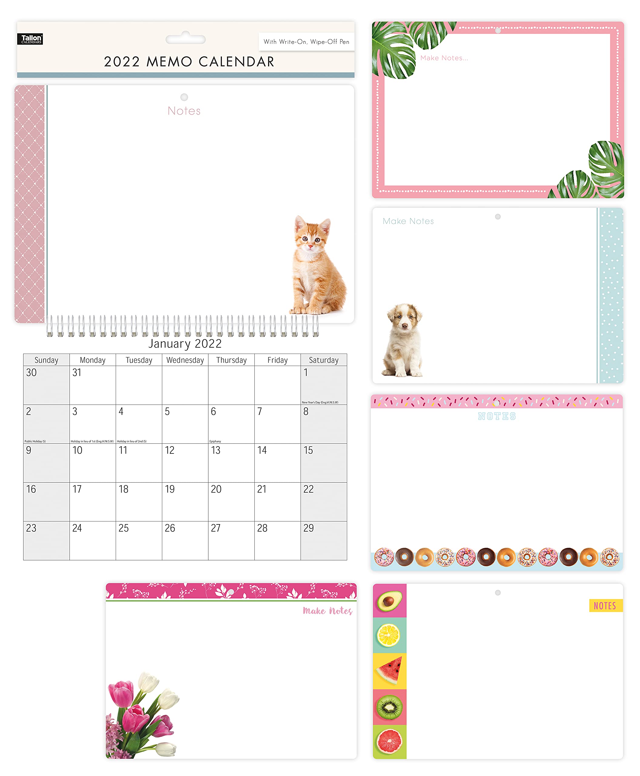 2023 Photo Memo Note Calendar Organiser Reminder Board with Write on Wipe Off Pen- Design at Random x 1 , Multicoloured