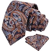 Alizeal Mens 3.15inches Vintage Paisley Tie with Pocket Square Set