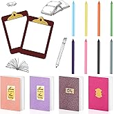 Sumind 4 Pieces Miniature Books with 8 Pcs Pencils and 2 Pcs Clipboards Mini House Decoration Accessories Coloring House Play Set for Miniature Room, DIY Crafting(Novel Style)