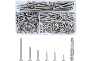 QIWUHAI 300 Pcs Self Tapping Screws Assortment Set, M3.5/M4.2/M4.8 Phillips Drive Wood Screws, Stainless Steel Round Flat Head Sheet Metal Screws Assortment Kit