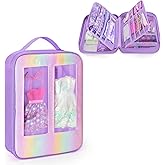 Carrying Case Compatible with Barbie Clothes, Doll Accessories Organizer Bag, 2 Front Transparent Windows, 2 Binders with Several Storage Pockets, Extra Pockets for Doll Stuff, Purple, Case Only