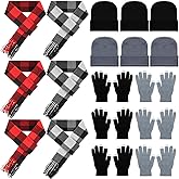 Mepase 24 Pcs Winter Warm Sets Knitted Beanie Hat Bulk Buffalo Plaid Scarf Touch Screen Gloves Earmuff for Men Women Homeless