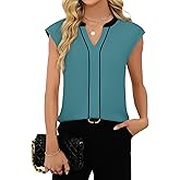 Fayenne Womens Short Sleeve Tops Dressy Casual V Neck Color Block Business Casual Outfits Work Blouses Office Shirts Turquoise
