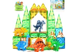 Dinosaur Toys Magnetic Tiles 3D Movable Dinos for Kids 3-5 5-7 Toddler Outdoor Sensory Toys, STEM Educational Magnetic Blocks for 3+ Years Old Boys Girls Kids Toy