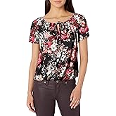 Star Vixen Womens Women's Short/Slit Sleeve Keyhole-tie Peasant Top Bubble Hem