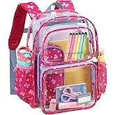 Bagseri Clear Backpack for Girls - 15 Inch Heavy Duty Kids Clear Bookbag for Kindergarten to Grade 2, Transparent School Bag with Reflective Strip, Fits Folders, Rose Pink Butterfly