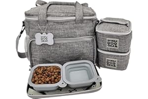 Mobile Dog Gear Week Away Dog Travel Bag (12"x6"x11", Heathered Gray) - Includes 2 Pet Food Storage Containers + 2 Collapsible Dog Water Bowls - Airline Approved Accessories, Great for Weekend Trips