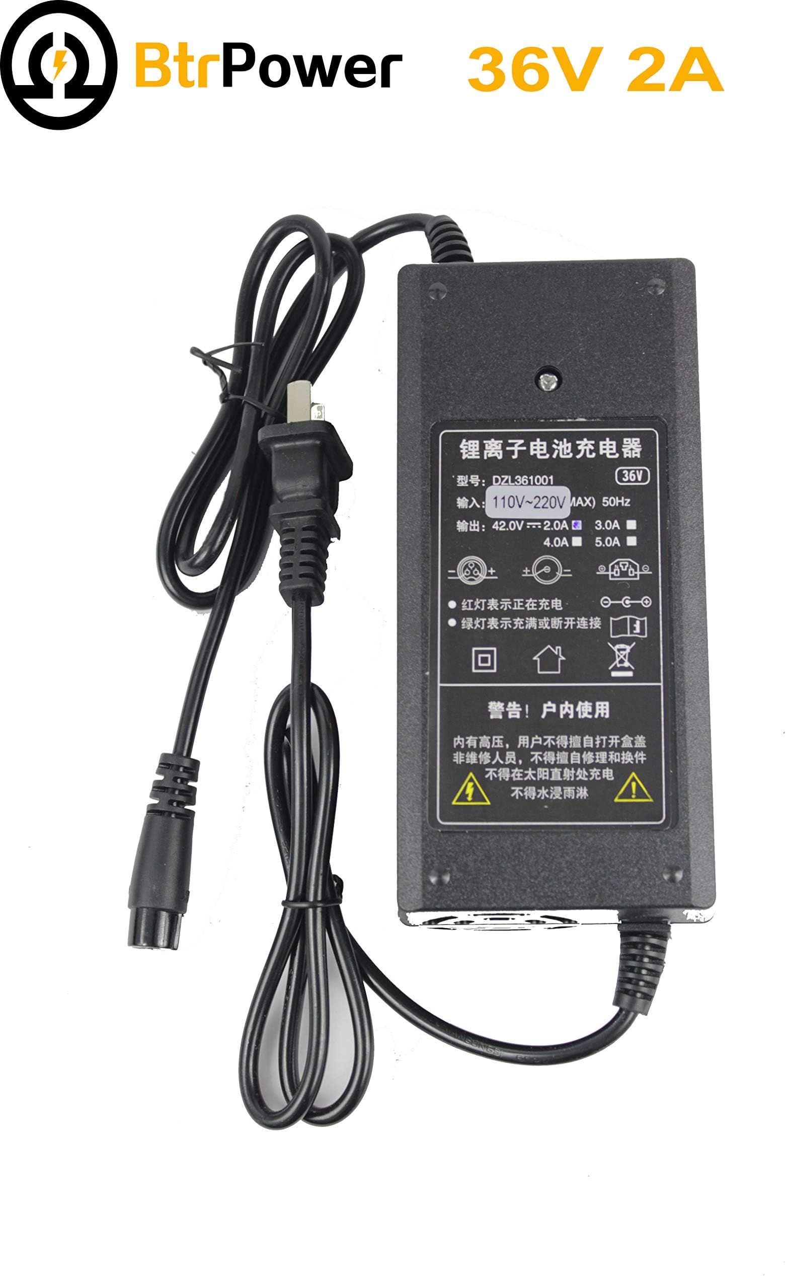 BtrPower 36V Scooter Battery Charger Output 42V 2A for 36V Scooter Ebike Lithium Lion Battery