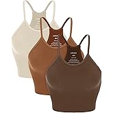 ODODOS Women's Crop 3-Pack Seamless Rib-Knit Camisole Crop Tank Tops