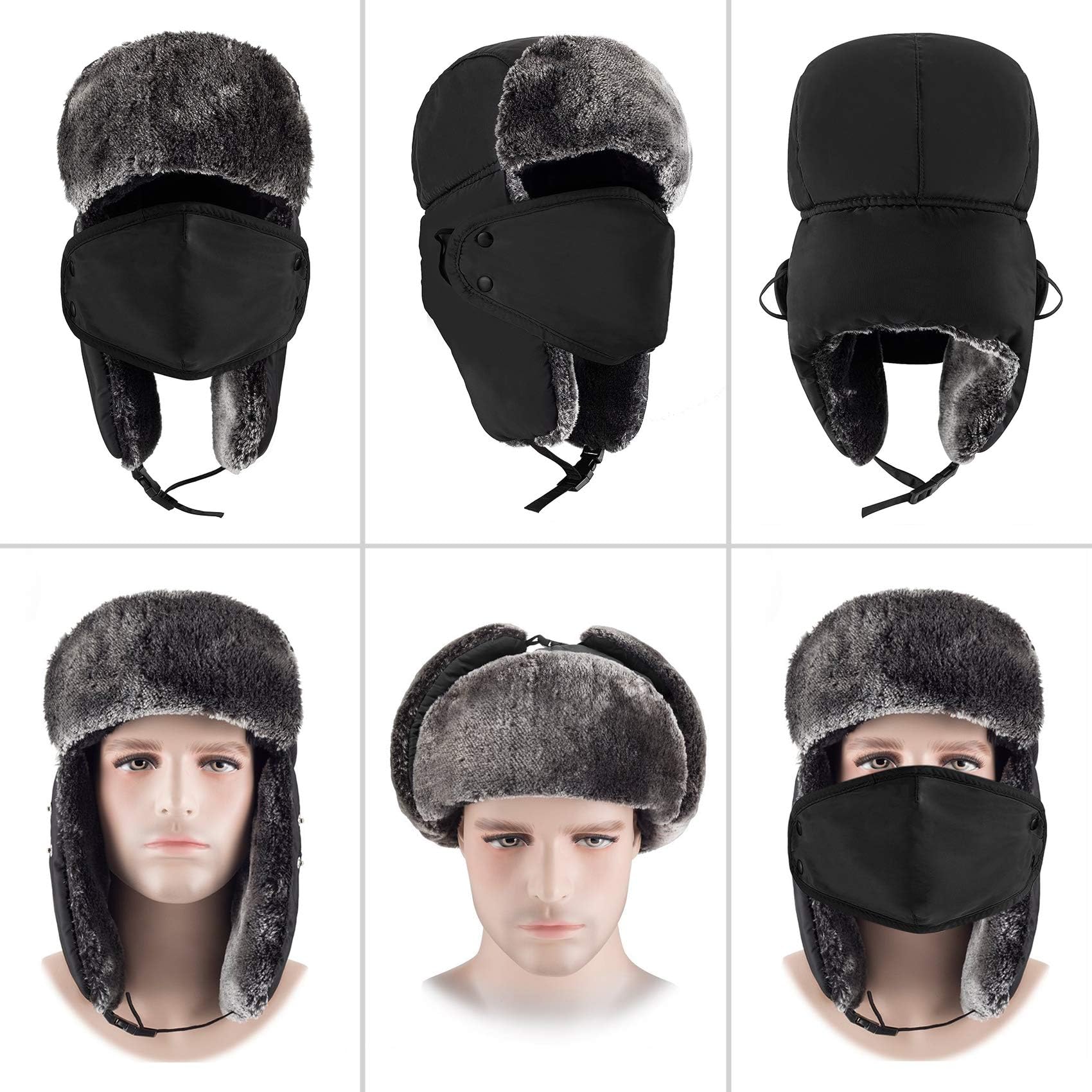 mysuntown Winter Hats for Women Men Trapper Ushanka Hat with Ear Flaps Warm Russian Bomber Hats for Cold Weather
