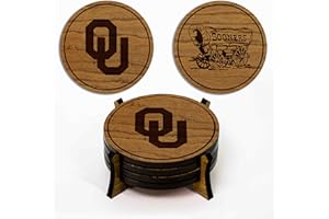 LazerEdge Oklahoma Sooners Wooden Coaster Set - Cherry Wood - Officially Licensed Product - 4-Pack