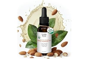EVERYDAY BEAUTY HELPING YOU FEEL BEAUTIFUL INSIDE AND OUT Organic Sweet Almond Oil | 100% Pure, Cold-Pressed, Unrefined | USDA Certified Organic | Amber Glass Bottle with Glass Dropper | For Face, Skin & Hair - 1 Fl Oz