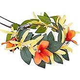 KorViSHOW Hawaiian Floral Crown Headband, Orange Tropical Flower Headband, Artificial Hawaii Hair Accessories for Women Summer Beach Wedding Festival Hula Costume Accessory