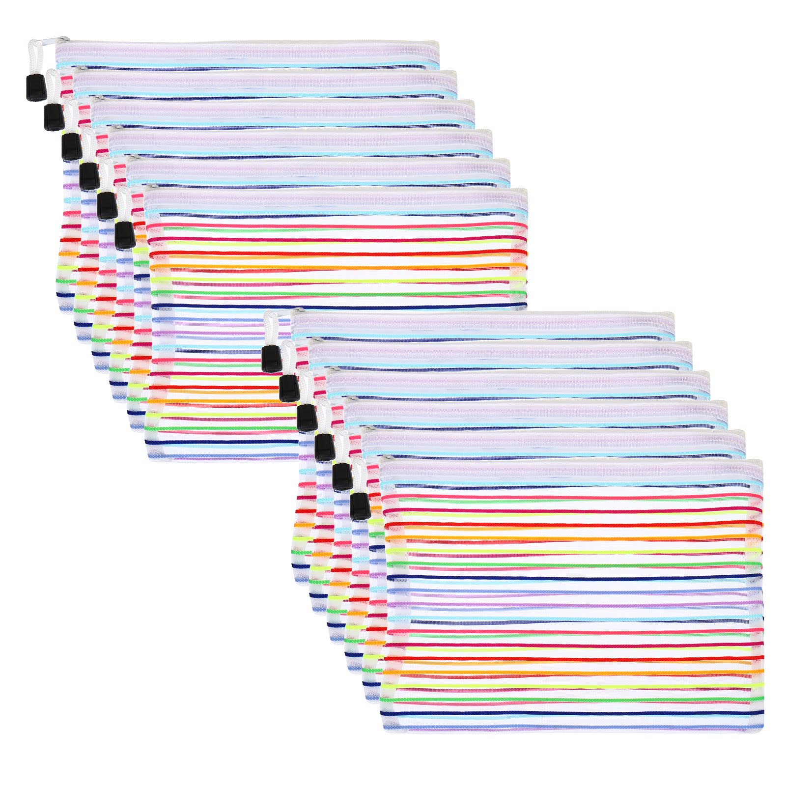 PATIKIL Mesh Zipper Pouch, 12 Pack Nylon A5 Size Pen Pencil Case Document Toiletry Cosmetic Makeup Zipper Travel Pouch Organizer for Office, White