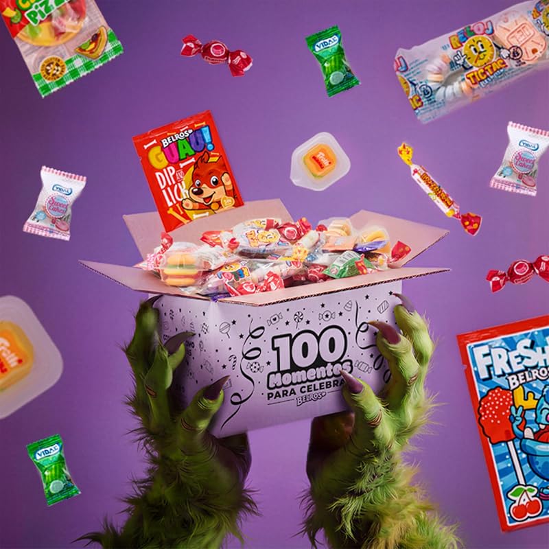 Embale 100 peças de doces e gomas variadas, 10 variedades embaladas individualmente. Sem glúten. Caixa de Doces de Halloween Ideal, Recheio de Piñata, Festas Infantis e Presente de Aniversário