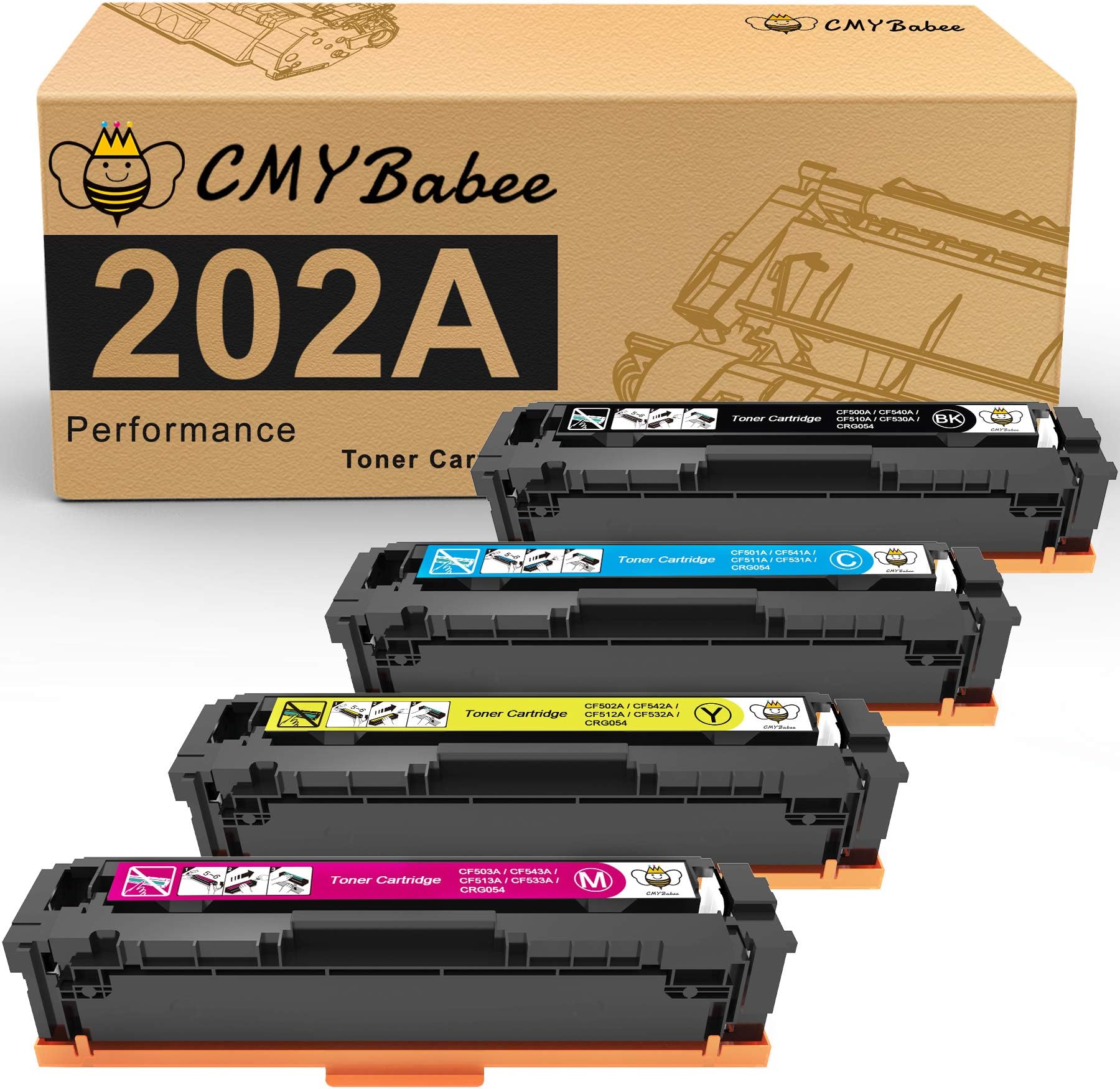 CMYBabee Compatible Toner Cartridges Replacement for HP 202A HP CF500A for HP Laserjet Pro M281fdw M254dw M254dn M254nw M281dw MFP M281fdn M281cdw M281 M254 (Black, Cyan, Magenta, Yellow)