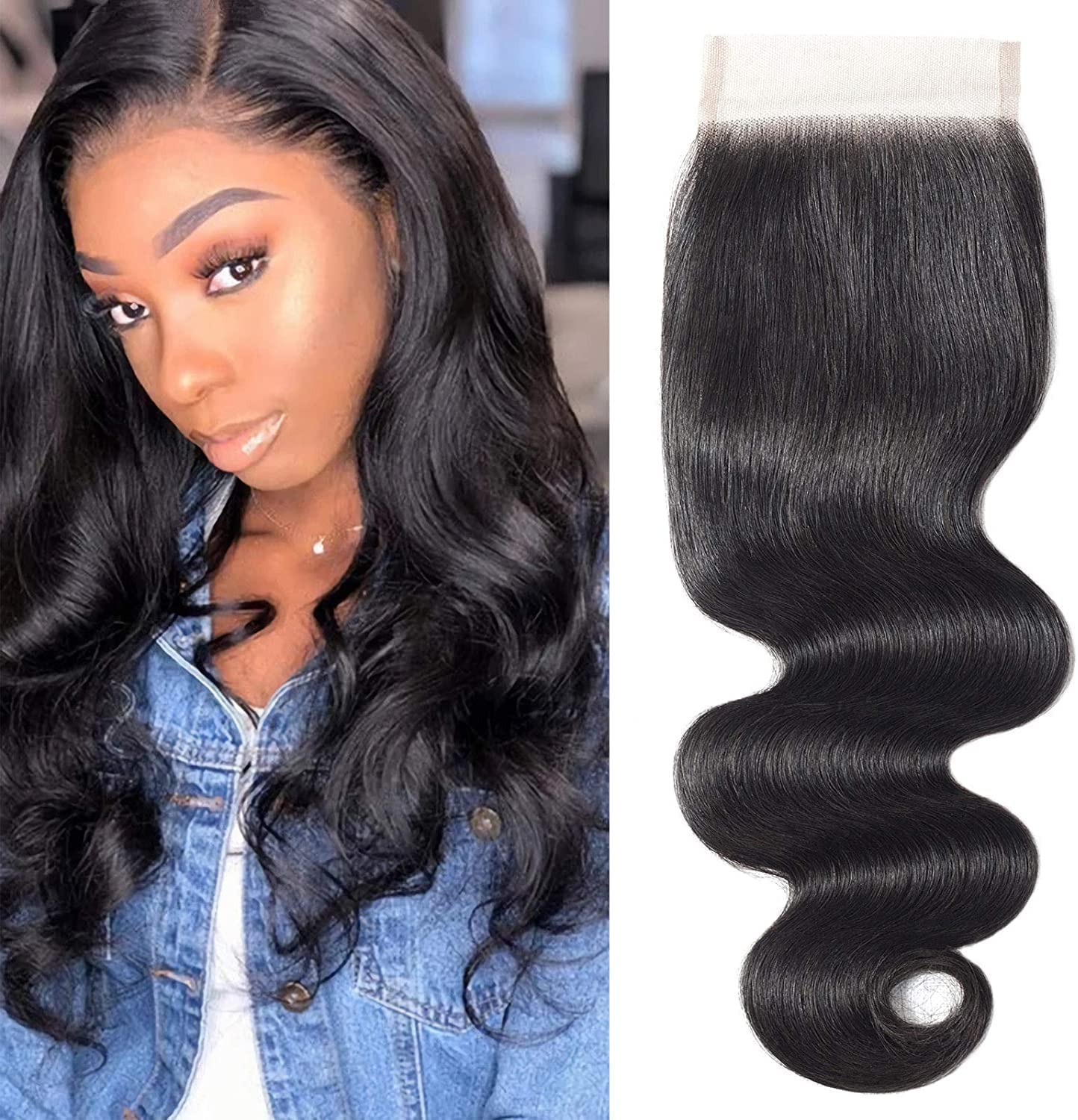 Closure Human Hair Brazilian Closure 4x4 HD Transparent Lace Closure Human Hair for Black Women Body Wave Remy Hair Lace Closure Virgin Hair 8 inch — image 1