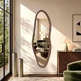 EOGOW Asymmetrical Mirror, 55" x 18" Unique Irregular Mirror Wall-Mounted Decor for Living Room Bathroom Bedroom Vanity Entryway Hallway (Walnut Wood