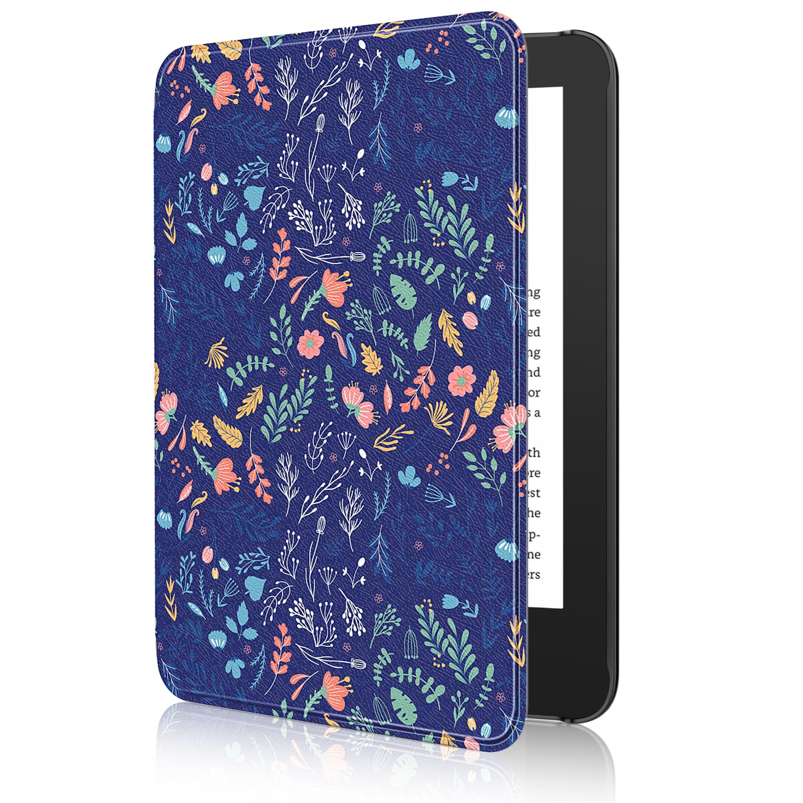 MoKo Case Fits 6" All-New Kindle (11th Generation-2024/2022 Release), Lightweight Shell Cover with Auto Wake/Sleep for Kindle 2024/2022 11th Gen e-Reader, Flowers on Blue