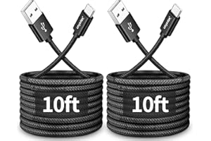 Long USB C Cable 10ft, 2Pack USB A to Type C Charging Cable Fast Charge Premium Braided Charger Cord for iPhone 17 16 15 Pro 