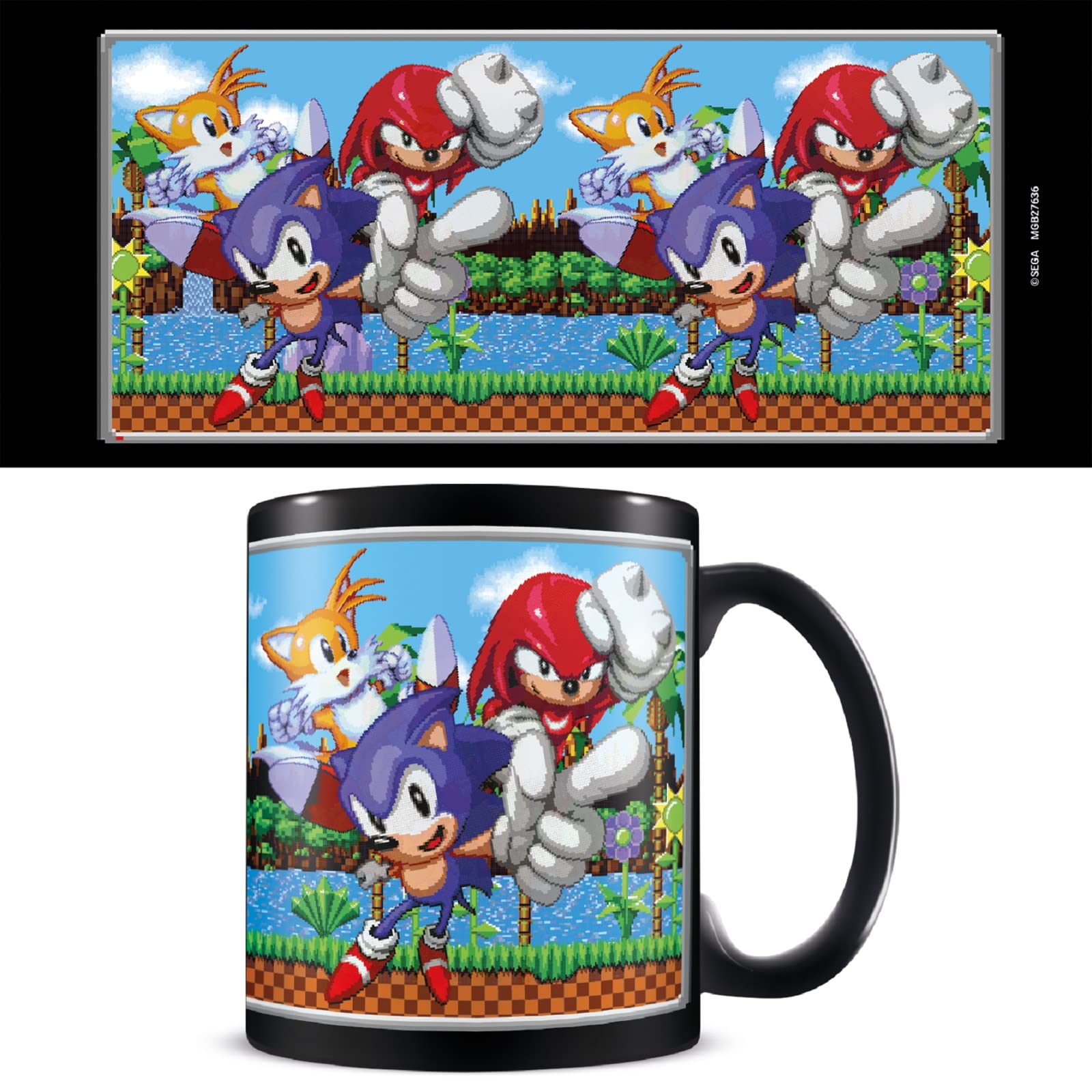 Pyramid International Sonic The Hedgehog Mug (Trio Level Scene Design) Ceramic Coffee Mug in Presentation Box - Official Merchandise, Black,Blue,Green
