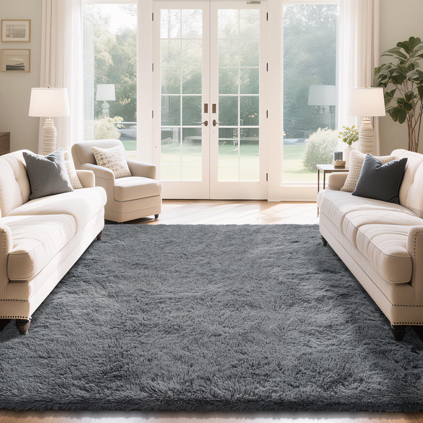 Photo 1 of yongyangjuxin Fluffy Rug Shaggy Area Rug, Dark Grey 8x10 Area Rugs for Living Room, Large Shag Area Rugs for Bedroom Kids Room Home Decor, Upgrade Anti-Skid Rectangular Fuzzy Rugs