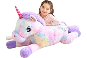 IKASA Giant Unicorn Stuffed Animal Plush Toy,Large Cute Jumbo Soft Toys,Huge Big Size Plushy Fluffy Fat Oversized Plushie,Gif