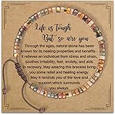 LANWLOSI Inspirational Bracelet Gifts for Women Natural Stone Healing Bracelets Strength Motivational Bracelets Life Is Tough but so Are You Bracelet Get Well Soon Motivational Gifts for Women