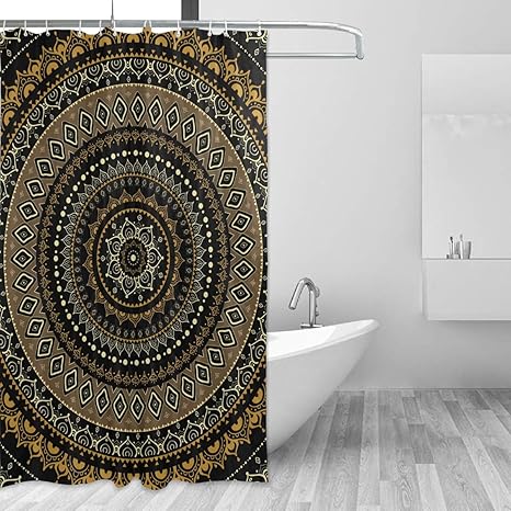 Amazon シャワーカーテン バスカーテン リング付き 間仕切り おしゃれ 152 1cm 防カビ 防水 花柄 黒 民族風 お風呂カーテン 目隠し 浴室 遮光 洗わえる シャワーカーテン ホーム キッチン オンライン通販