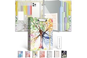1 Inch 3 Ring Binder Organizer, Three Ring Binder with Clipboard, 5-Tabs Pockets Dividers, Transparent Folder,18 Divider Stikers, BVSSX Decorative Binders for Letter Size 8.5"x11" Paper (Seasons Tree)